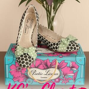 Poetic Licence London Polka Dot Bow Flats Black Mint Green Retro Chic